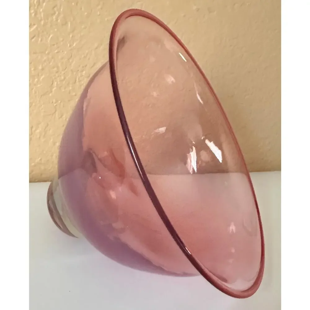 HAND BLOWN STUDIO Art Glass Centerpiece Console Bowl Vase Signed